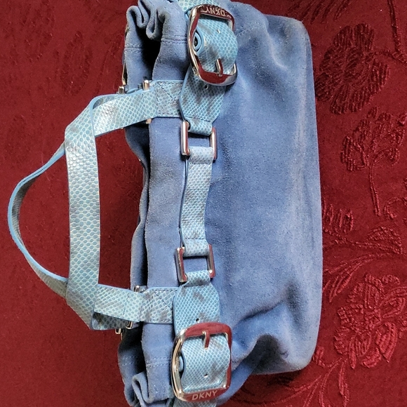 Dkny Handbags - DKNY Vintage blue suede satchel
